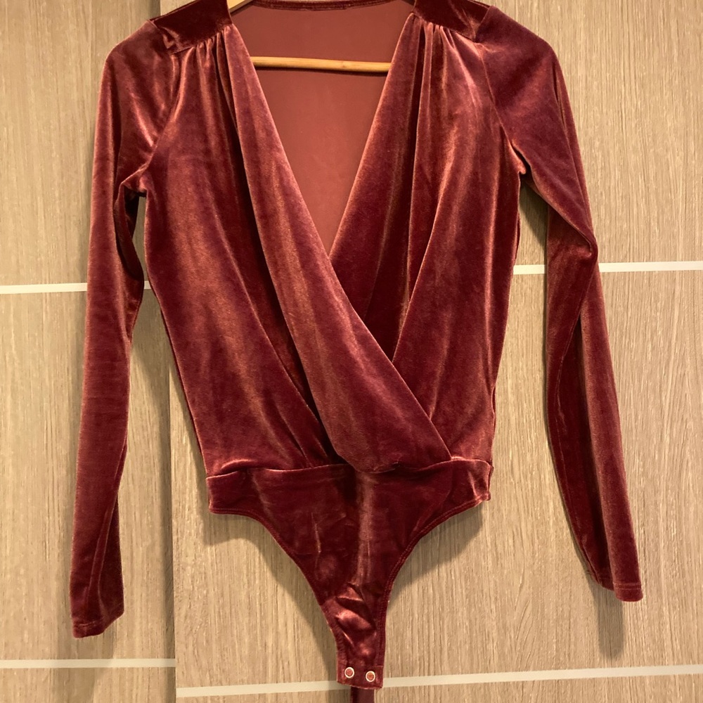 Crushed burgundy velvet bodysuit